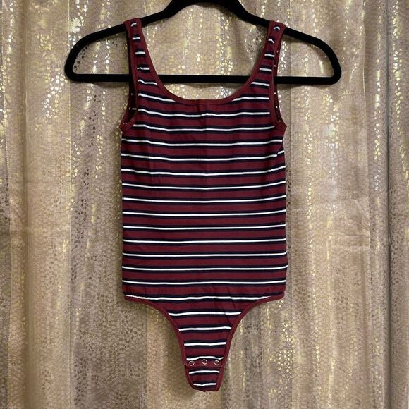 Yummie Maroon Black Ruby Striped Shaping Sleeveless Seamless Bodysuit, S/M - Picture 1 of 9